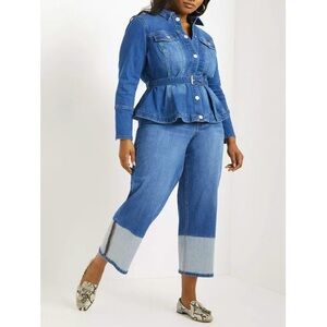 ELOQUII Elements Peplum Jean Jacket Everyday Women's Plus Size 22 NWT